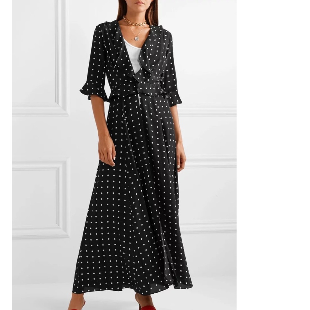 We are Leone ruby Black Polka Dot Maxi silk Dress size M/L